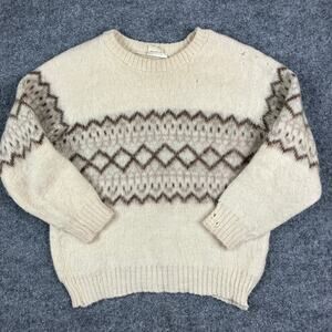 Edinburgh Woollen Mill Sweater Womens L Wool Fair Isle Cream Vintage Pullover